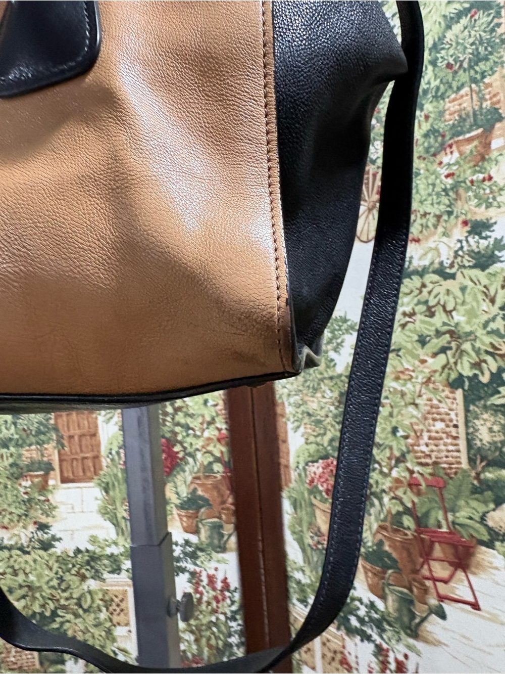 Prada Glance Pomice Two-Tone Tan and Black Leather Satchel - Picture 6 of 16